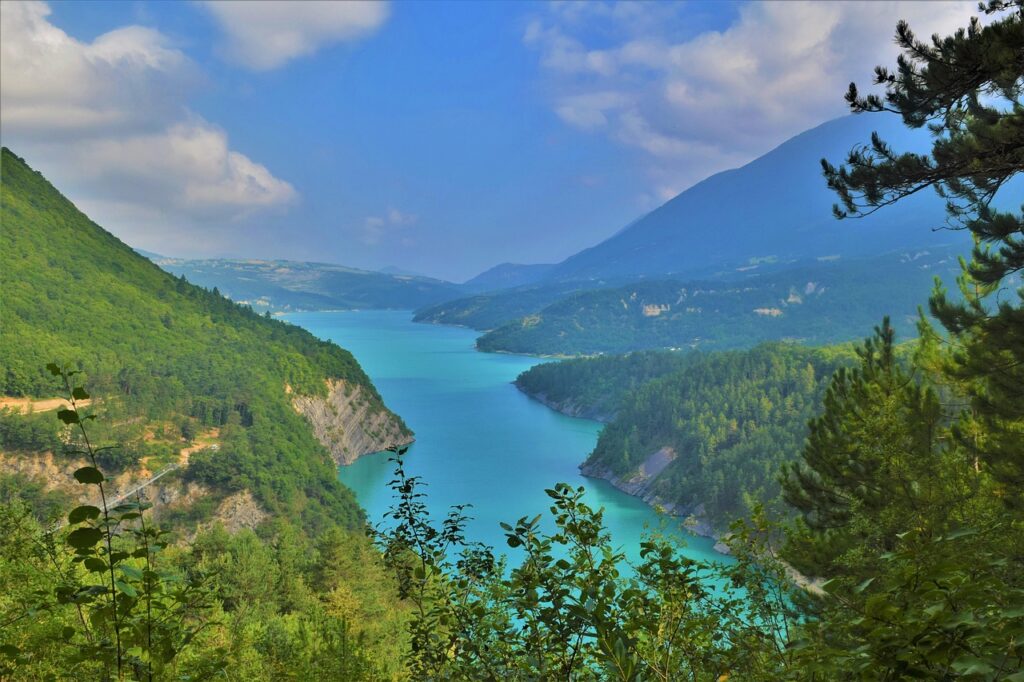 lake, nature, travel, exploration, outdoors, alps, mountain, monteynard, isère